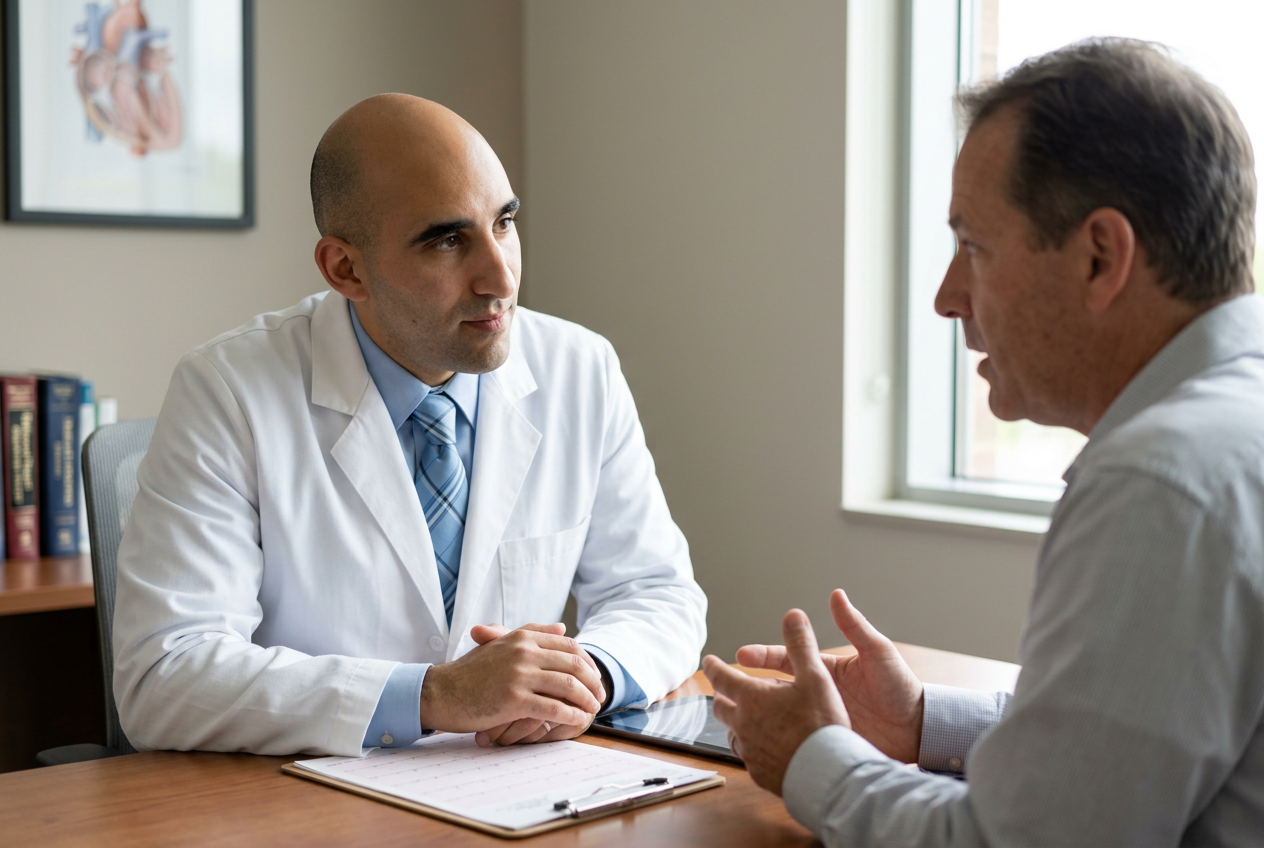 Cardiologist reviewing results with a patient during a consultation